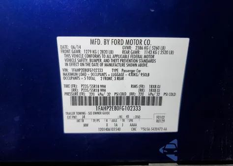 2015 Ford Taurus Sel z USA, uszkodzony, nr VIN 1FAHP2E80FG102333